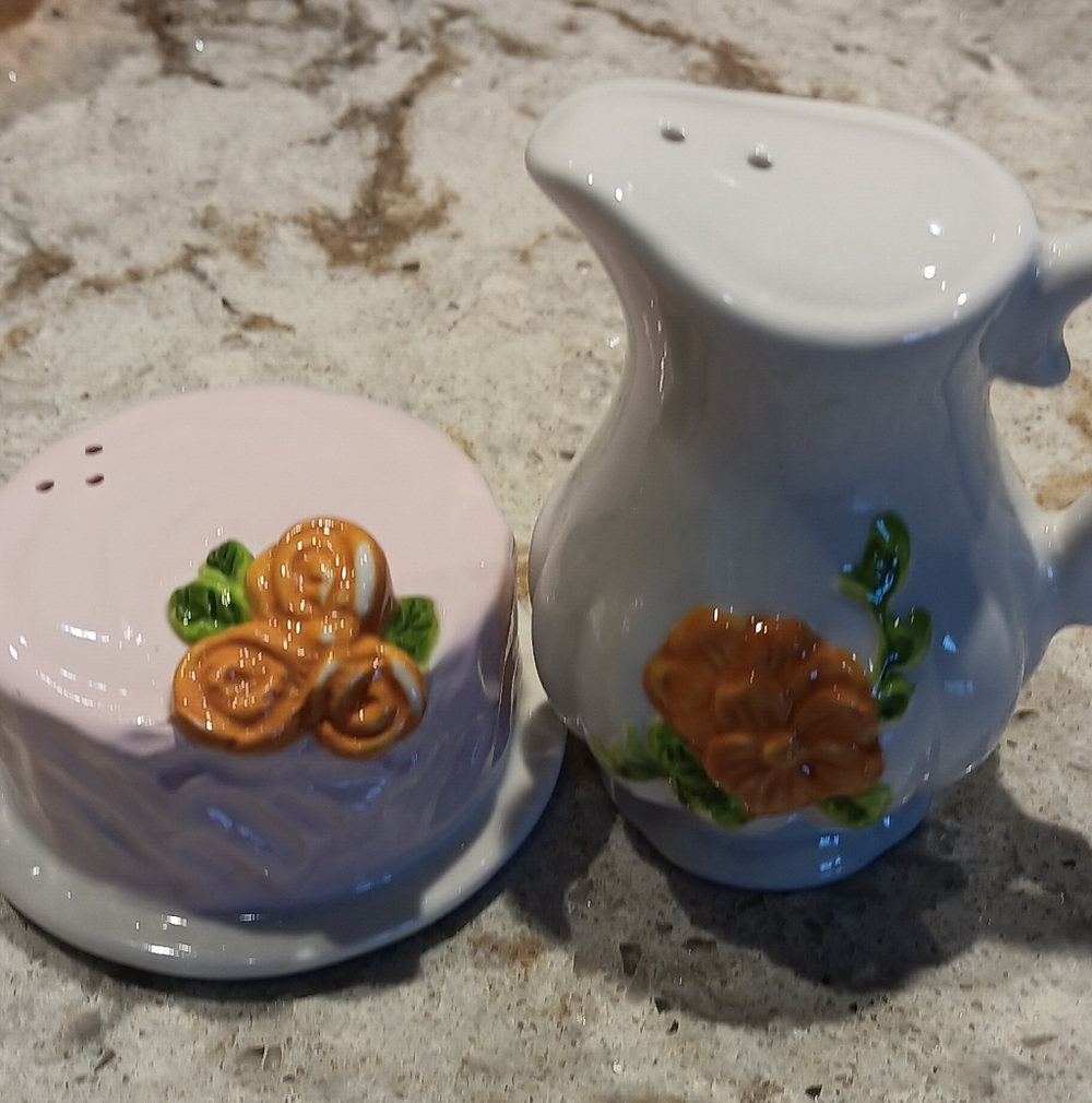 Floral Ceramic Pitcher and Butter Dish Set